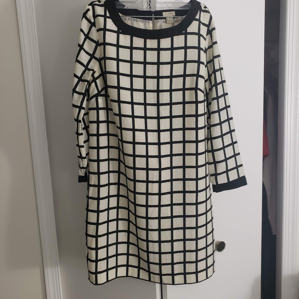 J Crew Black and White Window Pane Shift Dress